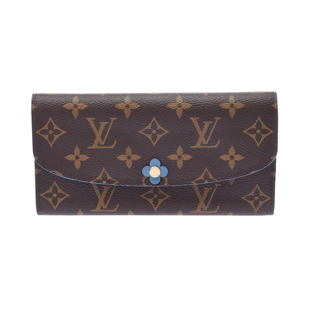 LOUIS VUITTON Monogram Portefeuille Emilie Flower Blue Jean Long Wallet